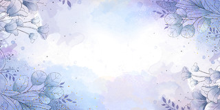 蓝紫色水彩花朵婚礼邀请函展板背景